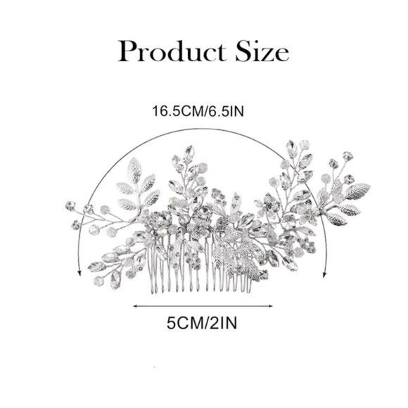 Sparkling Rhinestone Wedding Hair Comb - Leaf Bead - Picture 3 of 6